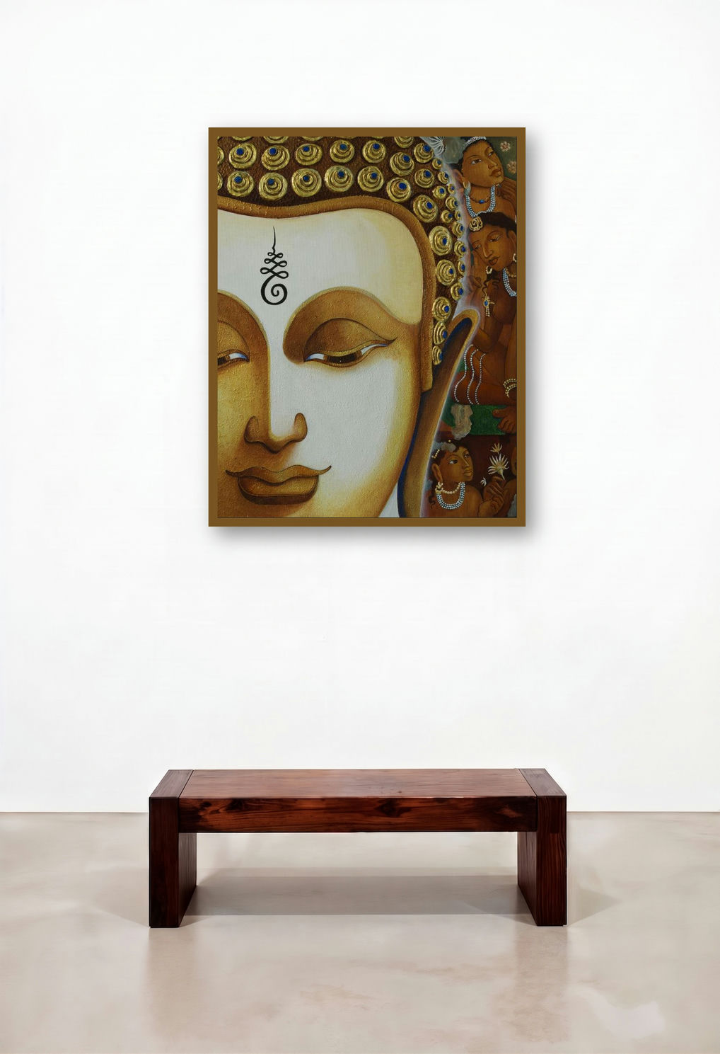Buddha 3 (Serene Buddha) by artist Chandrakant Tajbije displayed in a Scandinavian Bedroom