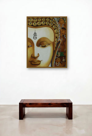 Buddha 3 (Serene Buddha) by artist Chandrakant Tajbije displayed in a Scandinavian Bedroom