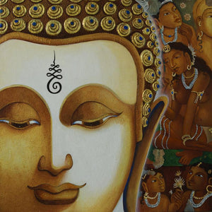 Buddha 3 (Serene Buddha) by Chandrakant Tajbije, Original Acrylic Religious Painting on Canvas, Medium Square Wall Art
