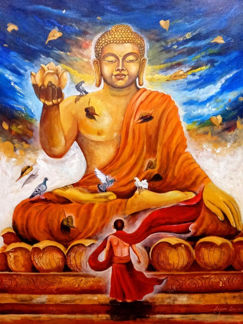 contemporary acrylic painting titled 'Buddha 4', 48x36 inches, by artist Arjun Das on Canvas