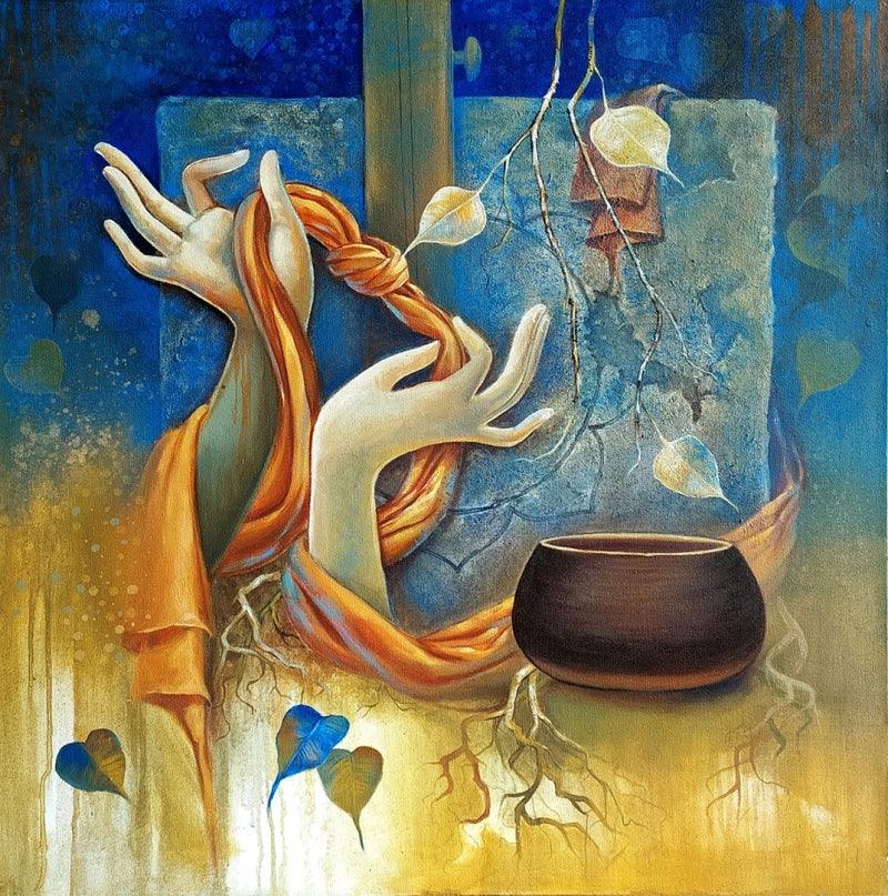 Religious acrylic painting titled 'Buddha 7', 30x30 inches, by artist Sanjay Lokhande on Canvas