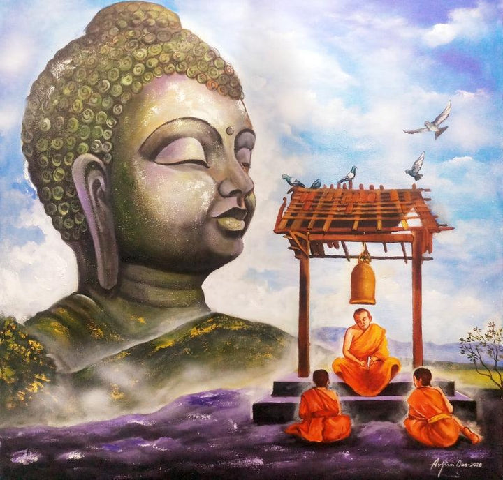 Buddha And Monk 13 Painting by Arjun Das | ArtZolo.com