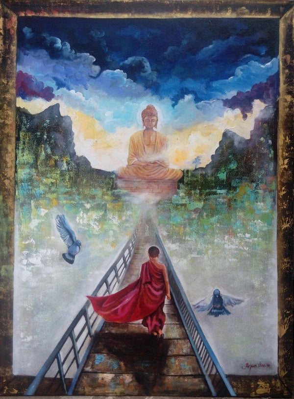 Buddha And Monk 2 Painting by Arjun Das | ArtZolo.com