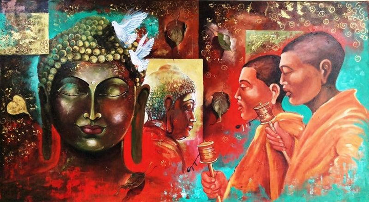 Buddha And Monk 9 Painting by Arjun Das | ArtZolo.com