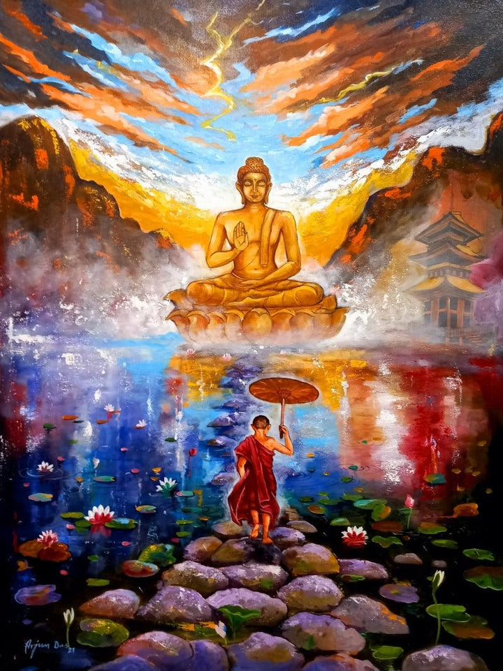 Buddha And Monk Child 1 Painting by Arjun Das | ArtZolo.com