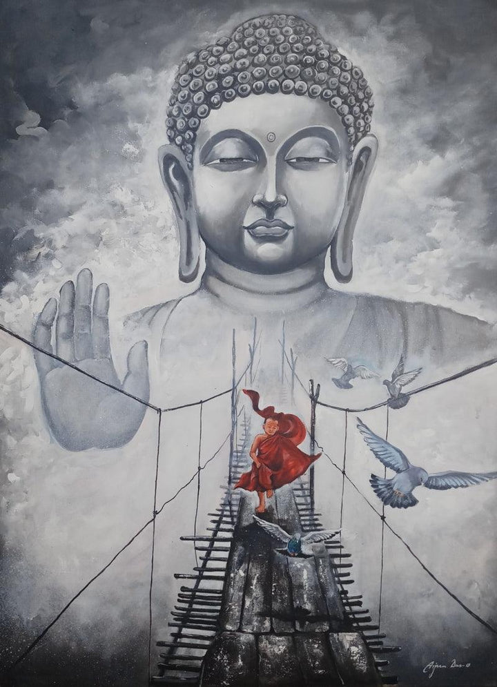Buddha And Monk Child 11 Painting by Arjun Das | ArtZolo.com