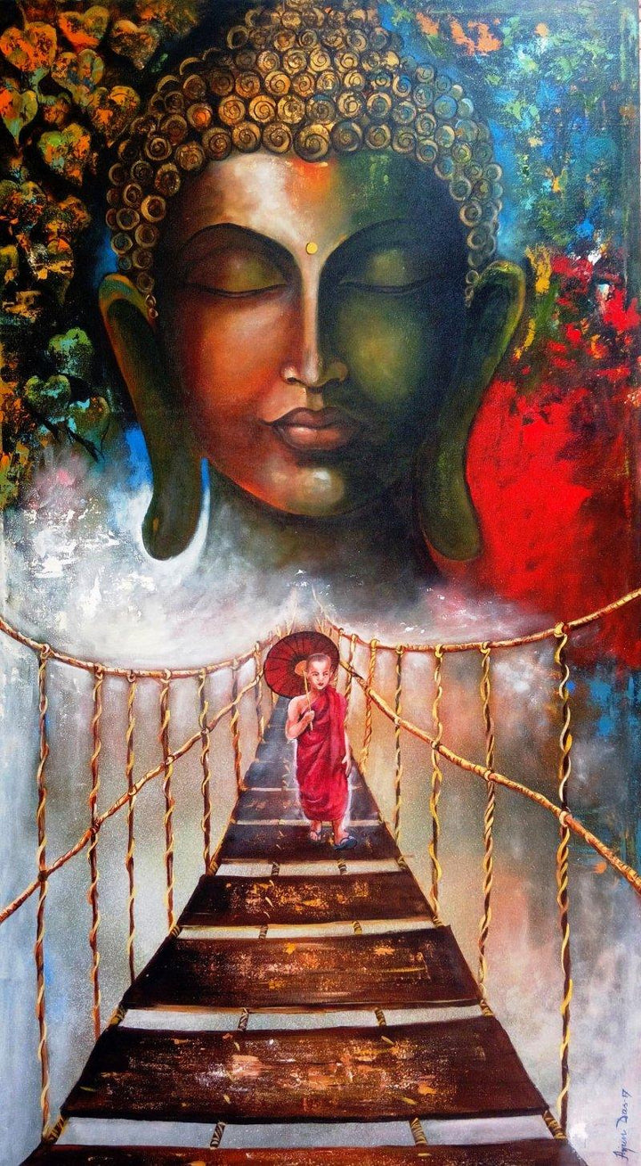 Buddha And Monk Child 3 Painting by Arjun Das | ArtZolo.com
