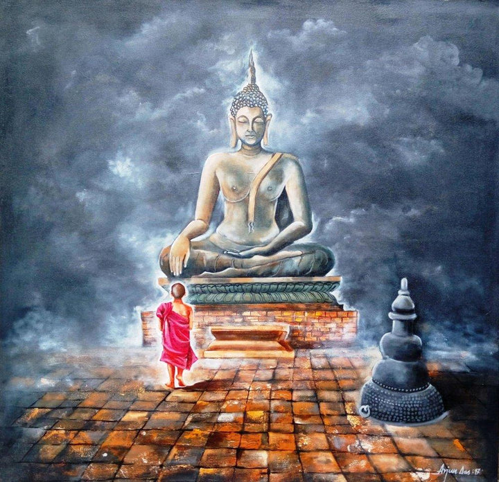 Buddha And Monk Child Painting by Arjun Das | ArtZolo.com