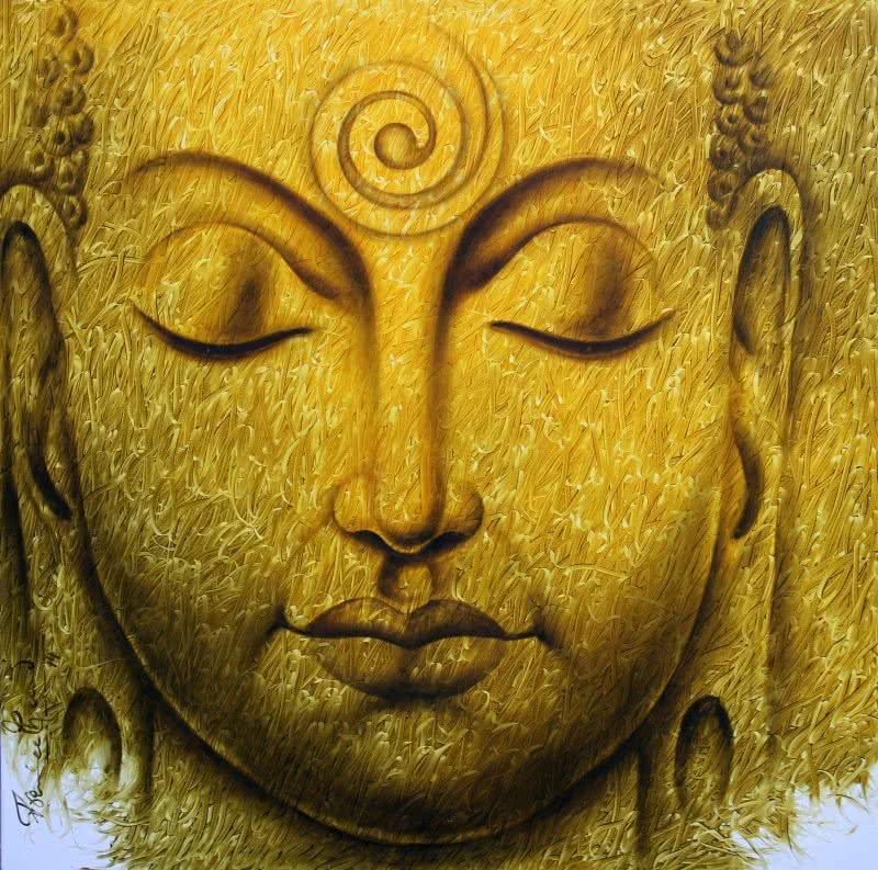 Religious acrylic painting titled 'Buddha', 48x48 inches, by artist Prince  Chand on Canvas