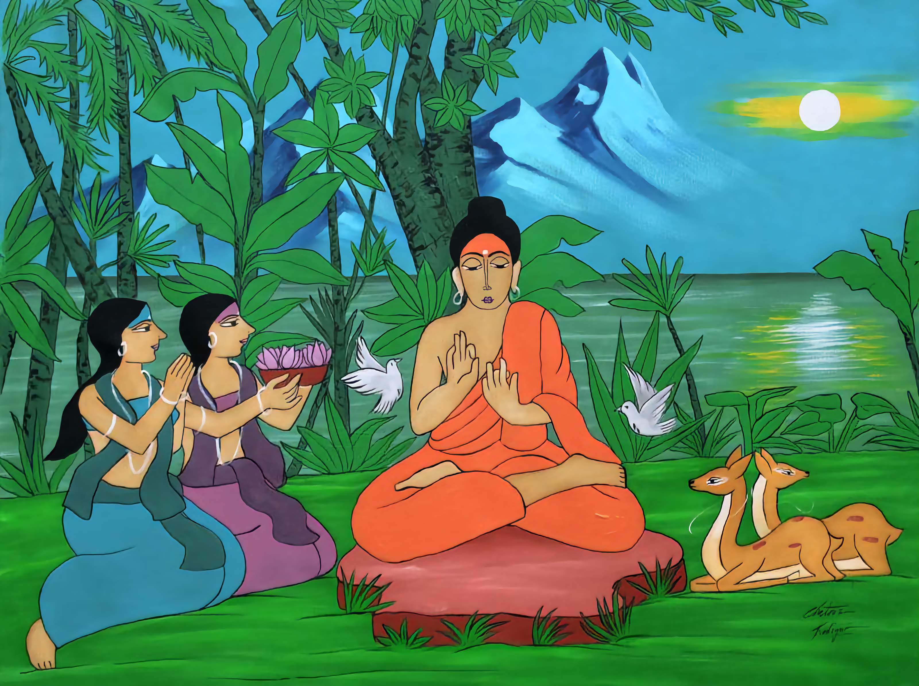 Religious acrylic painting titled 'Buddha', 38x50 inches, by artist Chetan Katigar on Canvas