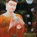 Religious acrylic painting titled 'Buddha', 48x36 inches, by artist Ajay Meshram on Canvas Board