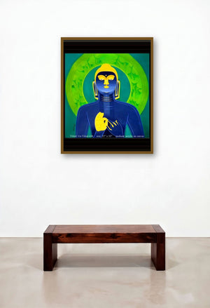 Buddha by artist Tailor Srinivas displayed in a Scandinavian Library