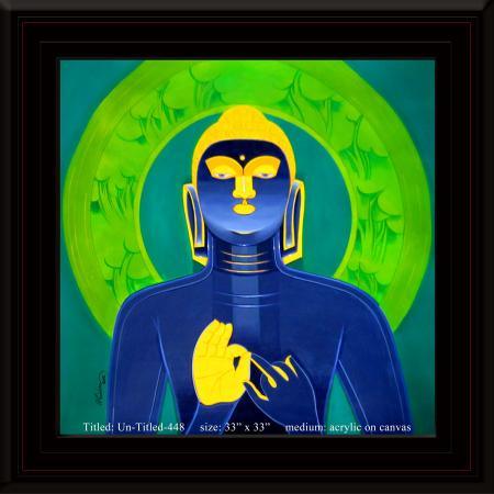 Religious acrylic painting titled 'Buddha ', 33x33 inches, by artist Tailor Srinivas on Canvas