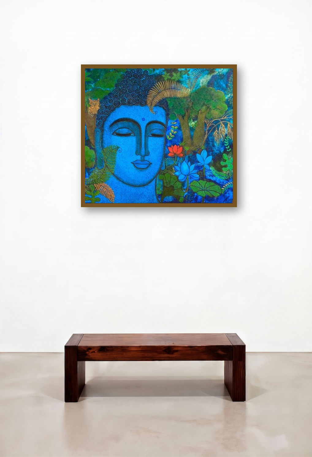 Buddha (Buddha in Nature) by artist Mamta Mondkar displayed in a Modern Bedroom