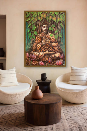 Buddha by artist Darshan Sharma displayed in a Minimalist gallery