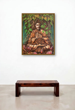 Buddha by artist Darshan Sharma displayed in a Art Deco Foyer