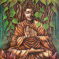 Motivational oil painting titled 'Buddha', 48x72 inches, by artist Darshan Sharma on Canvas
