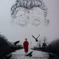 Religious pen ink drawing titled 'Buddha', 48x36 inches, by artist Dhananjay Thakur on Canvas