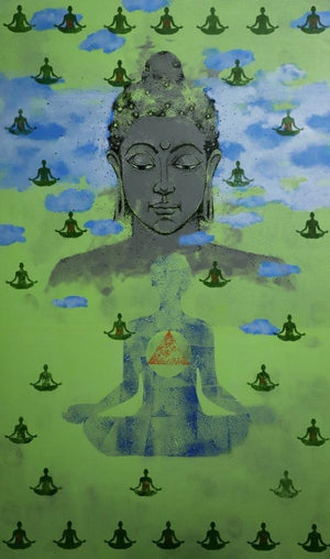 Buddha (Universal Meditation) by Ns Art, Original Acrylic Religious Painting on Canvas, Large Vertical Wall Art
