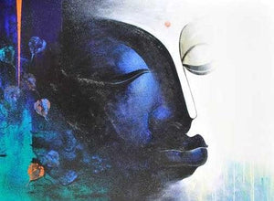 Figurative acrylic painting titled 'Buddha I', 48x36 inches, by artist Narayan Shelke on Canvas