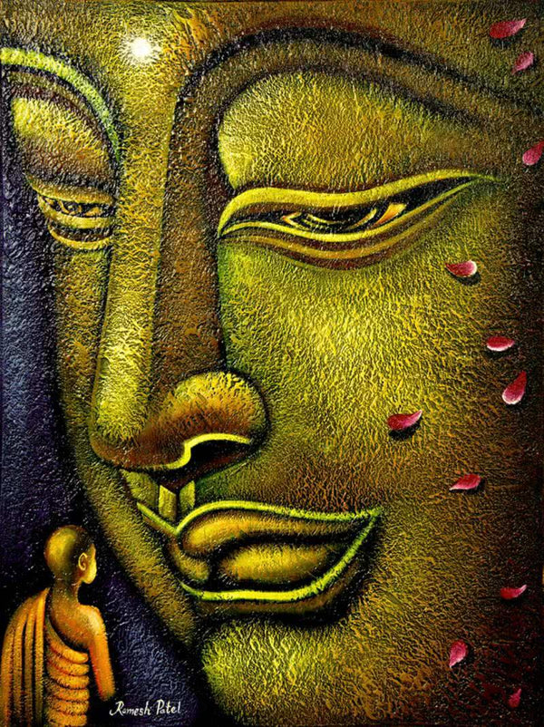 Buddha And Devotee Painting by Ramesh Patel | ArtZolo.com
