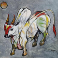 Animals acrylic painting titled 'Bull 12', 10x12 inches, by artist Shivu Hugar on Board