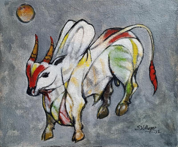 Bull 12 Painting by Shivu Hugar | ArtZolo.com