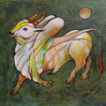 Animals acrylic painting titled 'Bull 13', 10x11 inches, by artist Shivu Hugar on Board