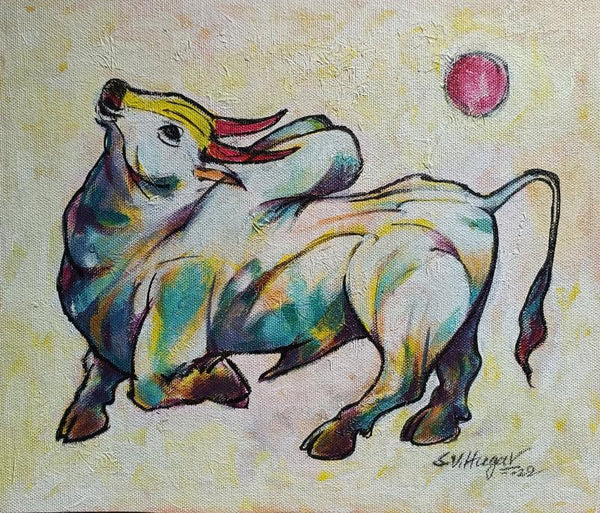 Bull 15 Painting by Shivu Hugar | ArtZolo.com
