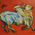 Animals acrylic painting titled 'Bull 17', 10x14 inches, by artist Shivu Hugar on Board