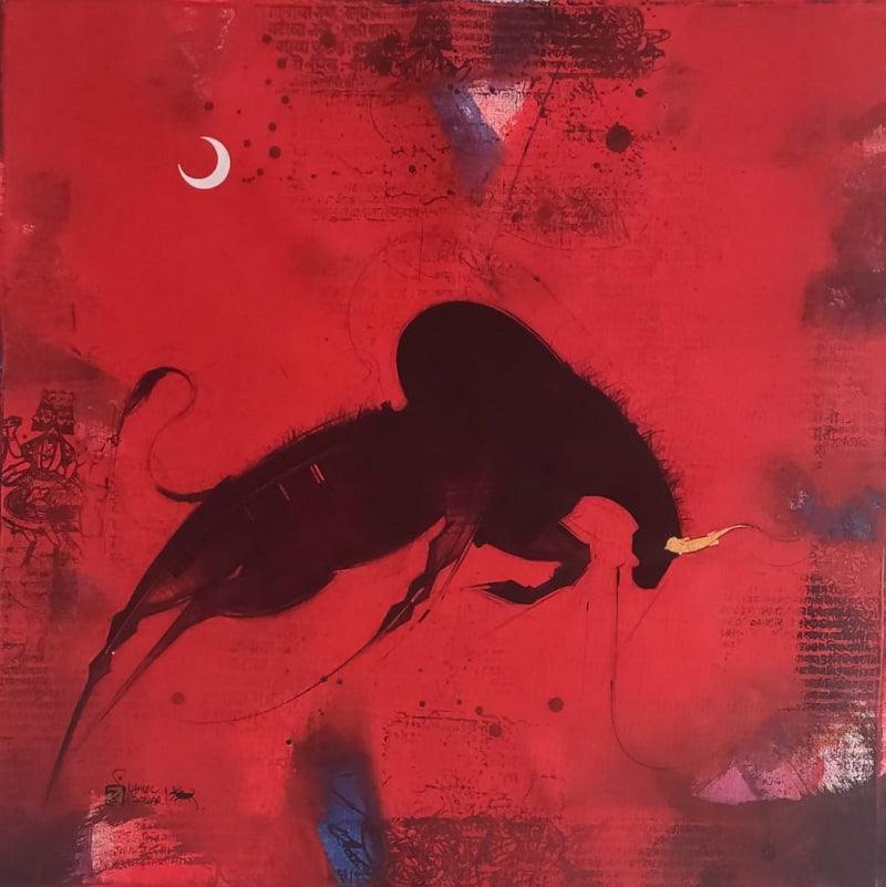 Animals acrylic painting titled 'Bull 2', 24x24 inches, by artist Amol Pawar on Canvas