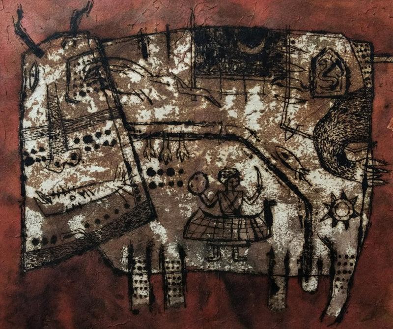 Animals ink drawing titled 'Bull 2', 14x18 inches, by artist Sagar Kamble on Paper