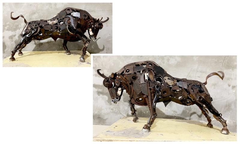 Animals sculpture titled 'Bull 3', 13x24x8 inches, by artist Vinit Barot on Metal Scrap