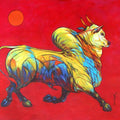 Animals acrylic painting titled 'Bull 33', 26x33 inches, by artist Shivu Hugar on Canvas