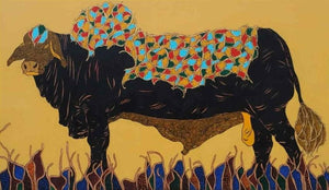Animals acrylic painting titled 'Bull 5', 36x60 inches, by artist Rama Krishna V on Canvas