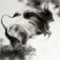 Animals charcoal drawing titled 'Bull 7', 8x8 inches, by artist Shivu Hugar on Paper