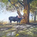 Animals watercolor painting titled 'Bull', 14x20 inches, by artist NanaSaheb Yeole on Paper