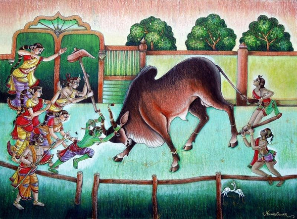 Bull Fight Painting by Anand Sonar | ArtZolo.com