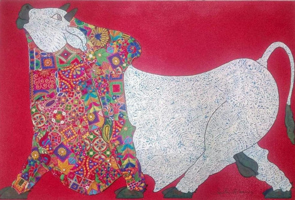 Bull Kutch Work Painting by Sreekanth Kurva | ArtZolo.com