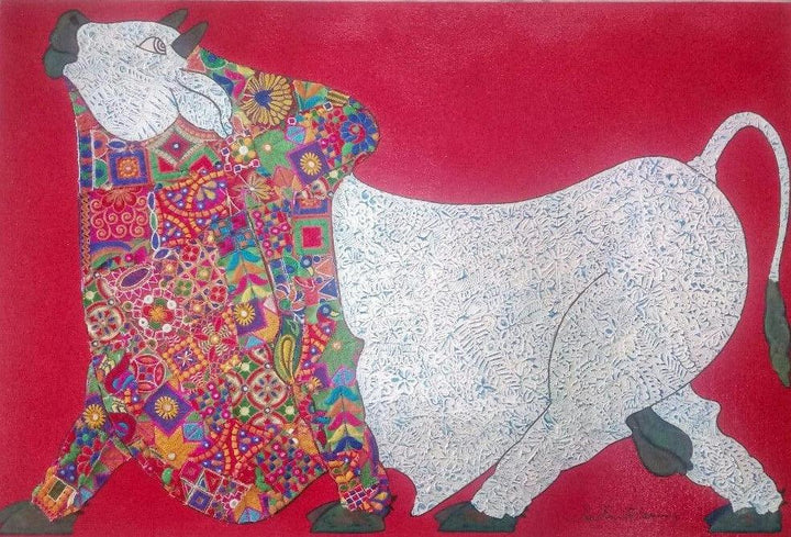 Bull Kutch Work Painting by Sreekanth Kurva | ArtZolo.com