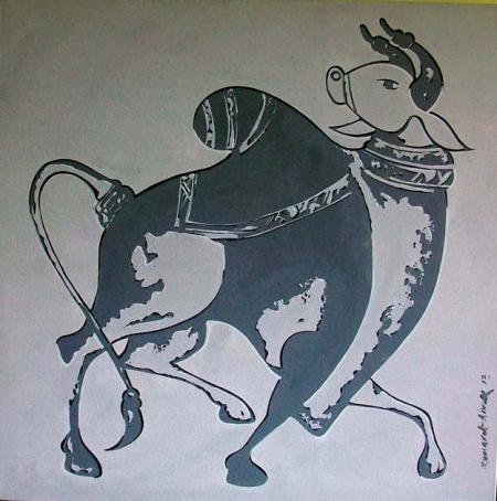Bull Looking Back Painting by Vivek Kumavat | ArtZolo.com