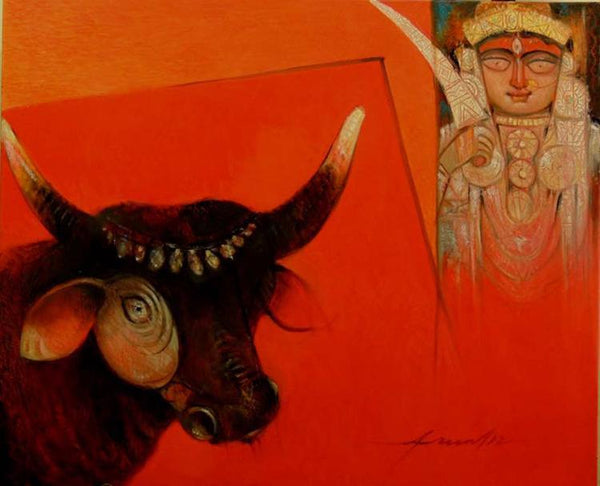 Bull O Devi Painting by Arun Samadder | ArtZolo.com