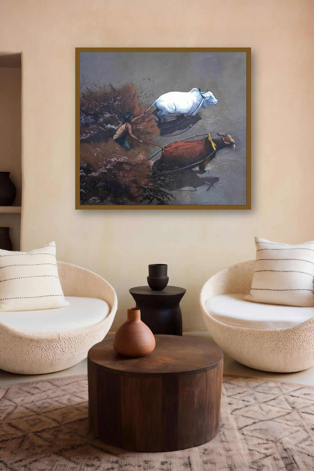 Bull Race (Strength in Unity) by artist Lisha N T displayed in a Modern gallery