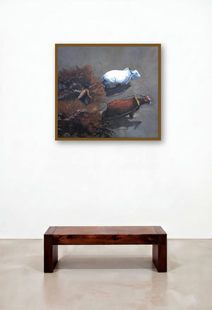 Bull Race (Strength in Unity) by artist Lisha N T displayed in a Rustic Lounge