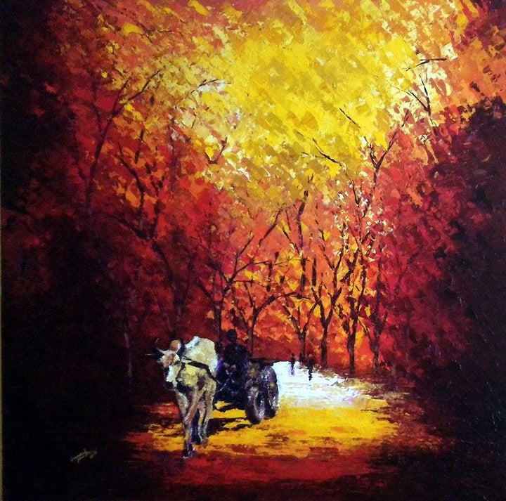 Bullock Cart Painting by Ganesh Panda | ArtZolo.com