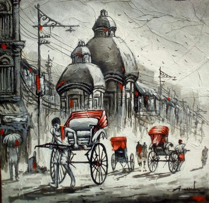 Busy Kolkata Painting by Ananda Das | ArtZolo.com