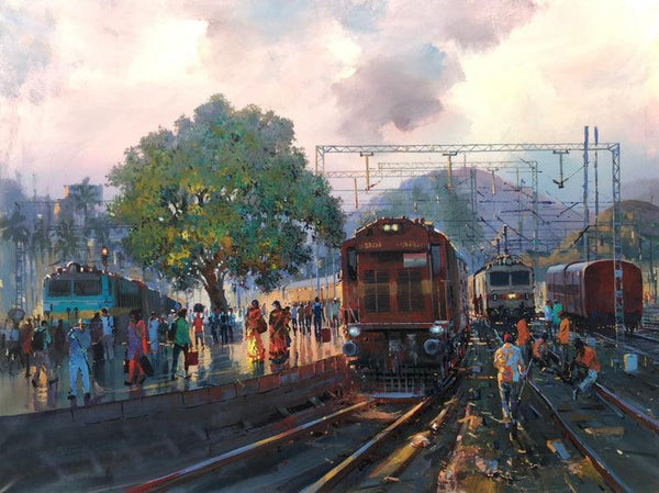 Busy Platform Painting by Bijay Biswaal | ArtZolo.com