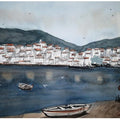 Cityscape watercolor painting titled 'Cadaques Spain', 7x11 inches, by artist Arunava Ray on Paper