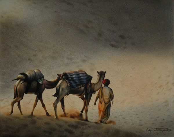 Camael Safari 3 Rajasthan Series Size Painting by Sudipta Karmakar | ArtZolo.com