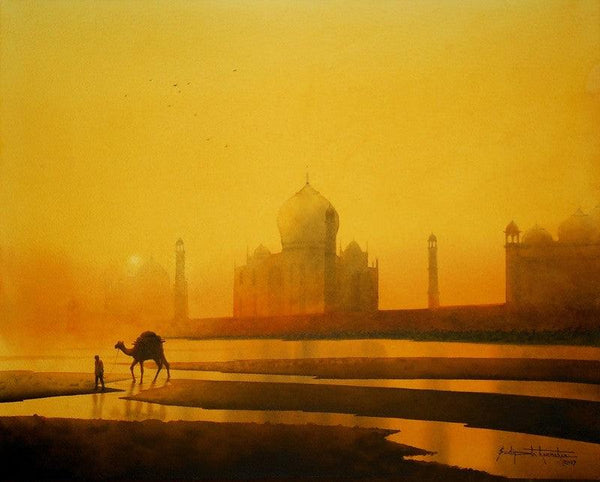 Camel With Taj Painting by Sudipta Karmakar | ArtZolo.com